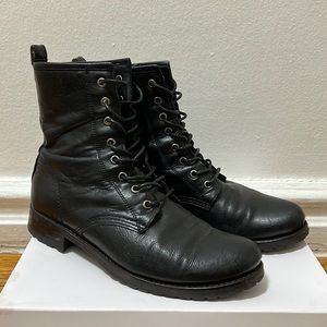Frye Veronica Combat Black Leather Lace Up Boots